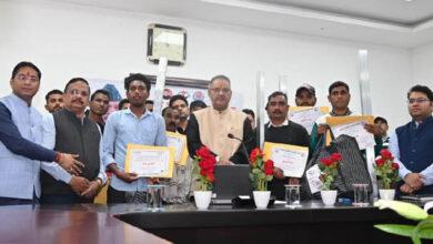 Minister Ganesh Joshi distributed tool kits and certificates and labor loss allowances to semi-skilled masons