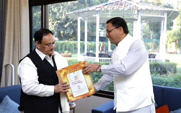 Chief Minister Dhami BJP National President J.P. Courtesy call on Nadda