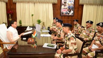 ITBP officers led by ITBP IG Sanjay Gunjyal met Chief Minister Pushkar Singh Dhami