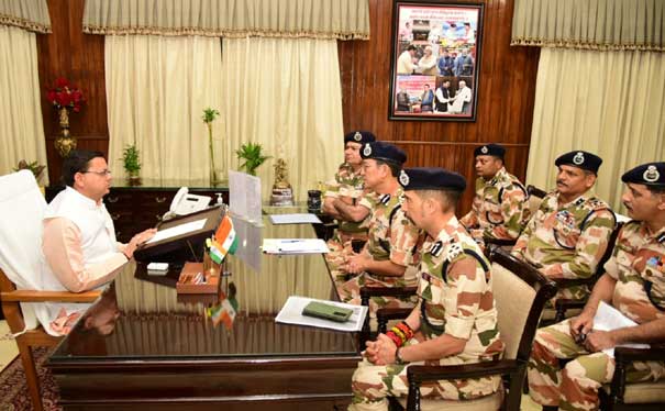 ITBP officers led by ITBP IG Sanjay Gunjyal met Chief Minister Pushkar Singh Dhami