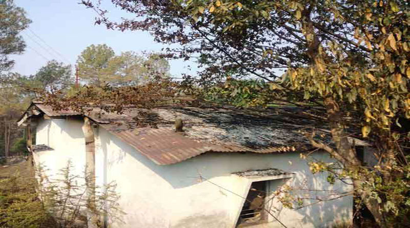 जंगल की आग शिक्षक आवास तक पहुंची, एक मकान जला