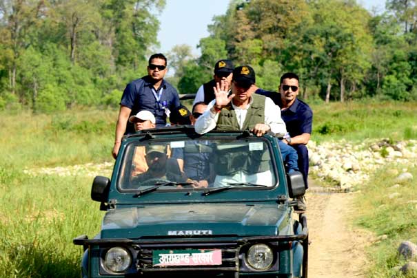 Chief Minister Dhami, Union Minister Bhupendra Yadav and Forest Minister Subodh Uniyal visited Rajaji National Park in Motichur range