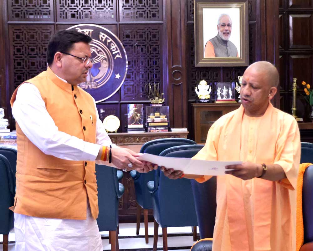 Chief Minister Pushkar Singh Dhami paid a courtesy call on Uttar Pradesh Chief Minister Yogi Adityanath in Lucknow.