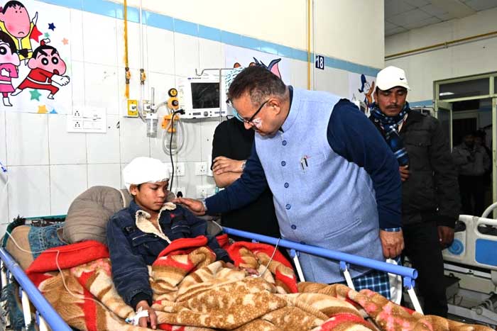 Cabinet Minister Ganesh Joshi inquired about the well-being of Nikhil Thapa, a 12-year-old boy injured in the attack by a leopard near Canal Road, Dehradun.