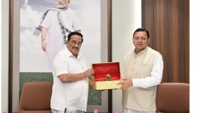 मुख्यमंत्री धामी ने केंद्रीय जल शक्ति मंत्री सी. आर. पाटिल से की शिष्टाचार भेंट